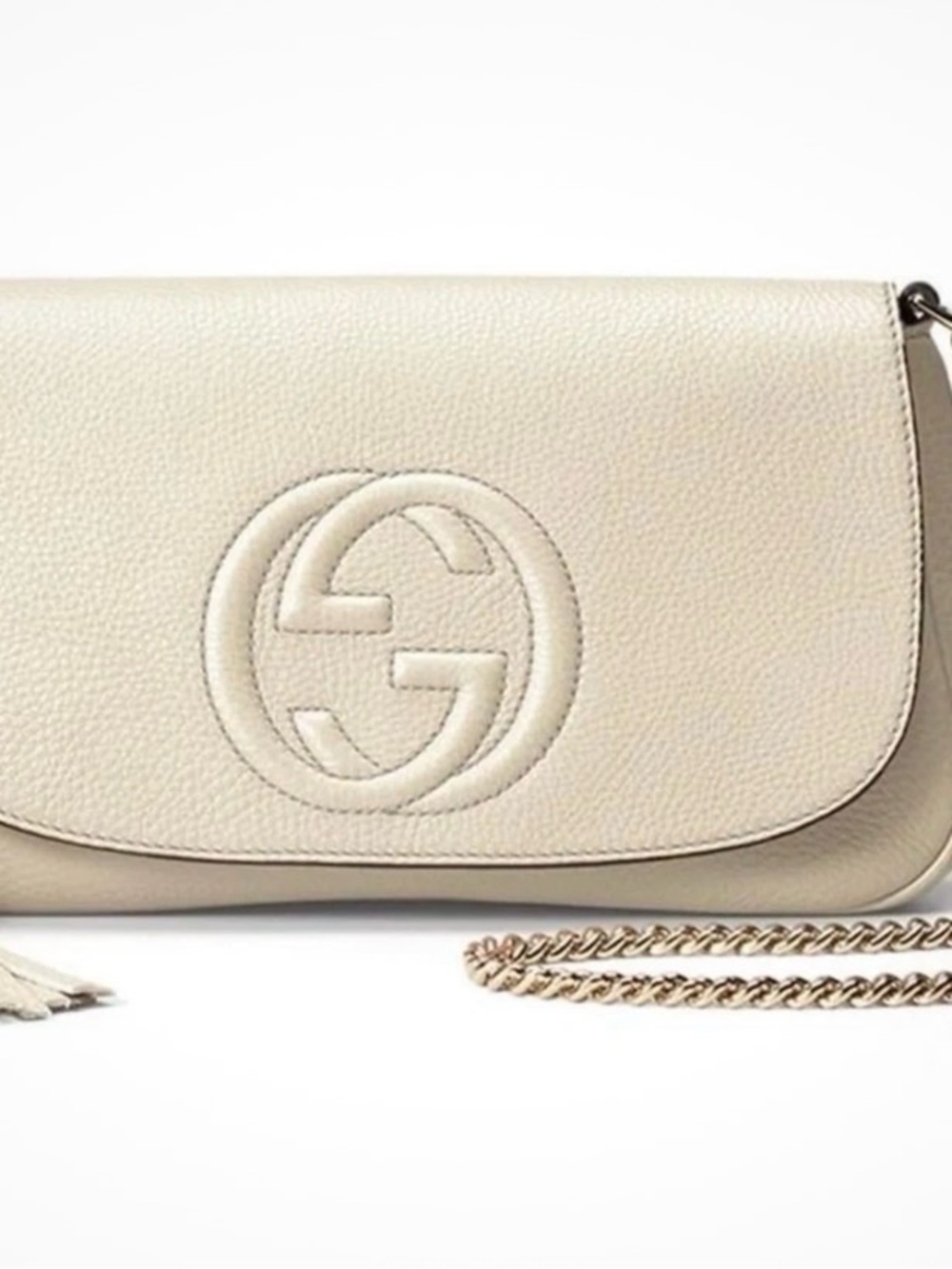 Gucci Soho GG Ivory Off White Leather Handbag Crossbody
Clutch Italy Bag NEW